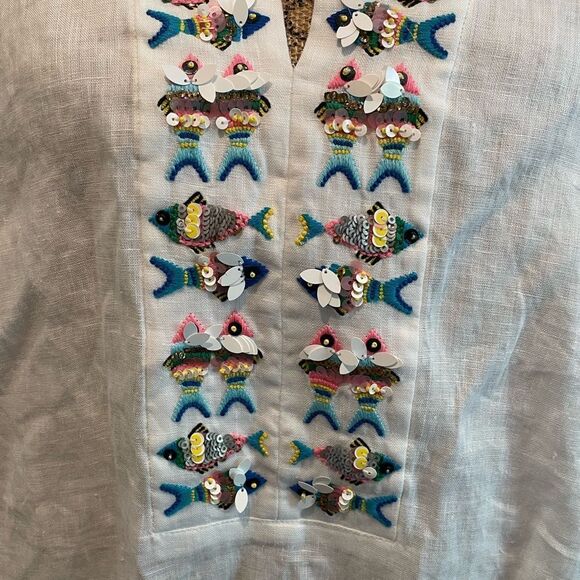 New Talbots Fish Embellished Linen Tunic White 2X #135 - Picture 6 of 8